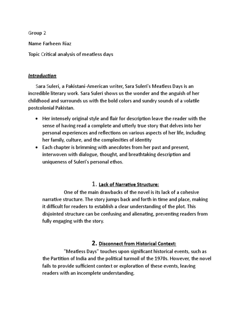 Pakistani Literature Assignment On Critical Analysis of Meatless Days PDF