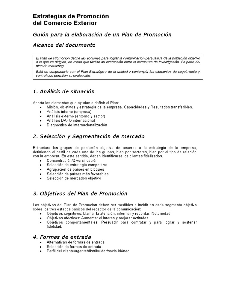 Guía para Elaboración de Plan Promoción | PDF | Análisis FODA ...