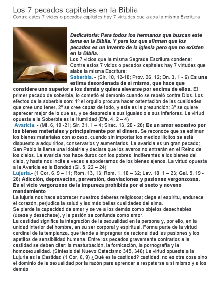 Los 7 Pecados Capitales en La Biblia | PDF | Siete pecados capitales ...