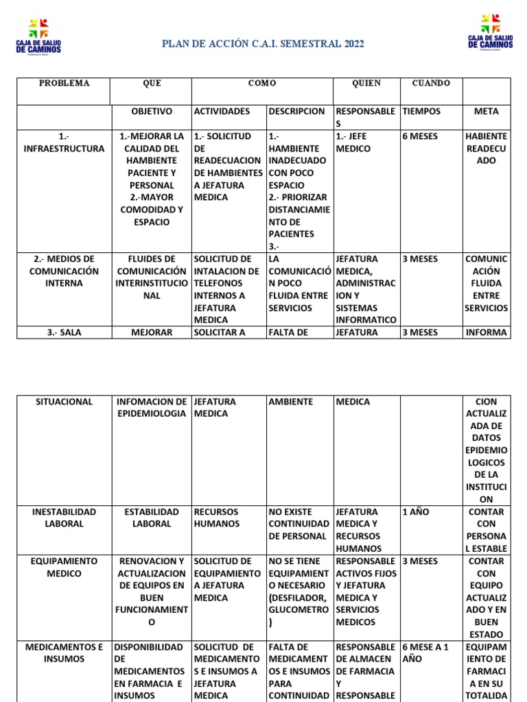 Plan Semestral de Mejora C.A.I. 2022 | PDF | Cuidado de la salud | Medicina