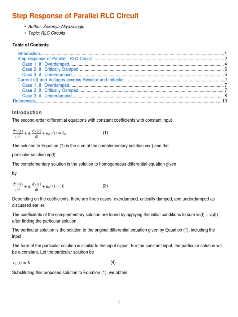Step Response of Parallel RLC Circuit | PDF | Damping | Ordinary ...