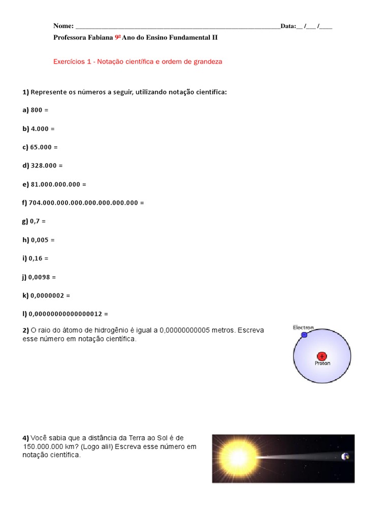 EXERCICIOS 9º ANO NOTAÇÃO CIENTIFICA.docx, PDF, Terra