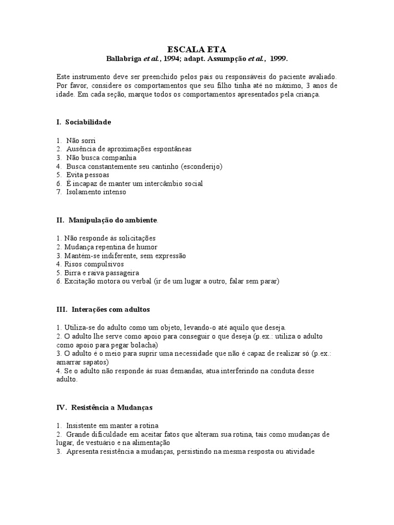 ESCALA ETA - Aplicação | PDF