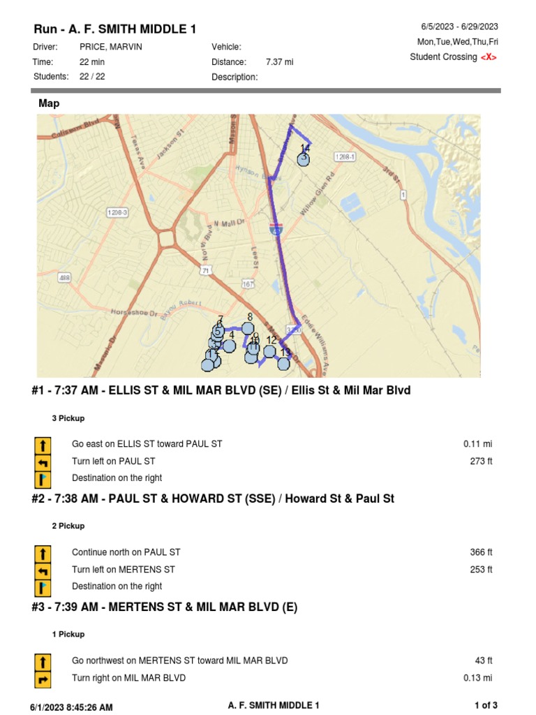 A.F. Smith Middle School Bus Routes | PDF