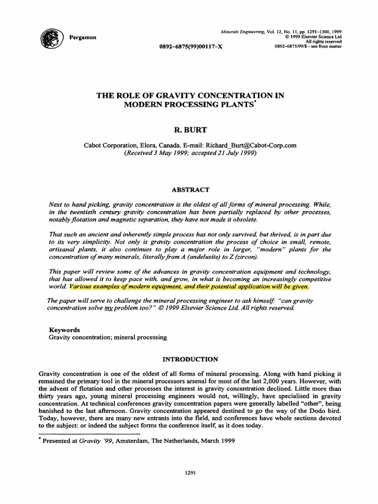 Gravity Concentration in Mineral Processing | PDF | Waste Management ...