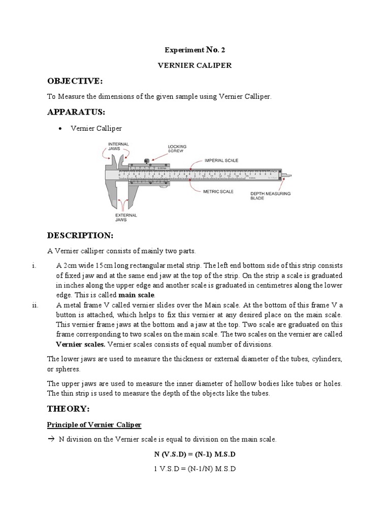 Lab 2, 3 Vernier Caliper PDF Metrology