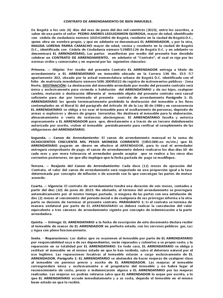Contrato de Arrendamiento Magda Lorena Parra Camacho PDF