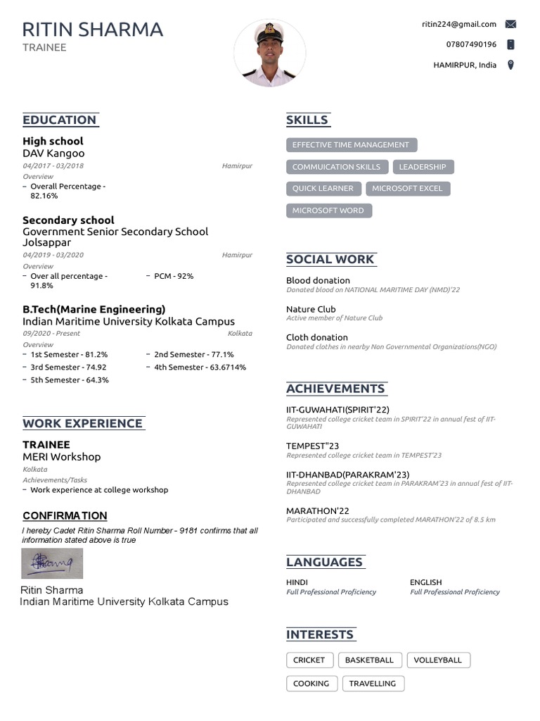 Ritin Sharma's Academic and Trainee Profile | PDF