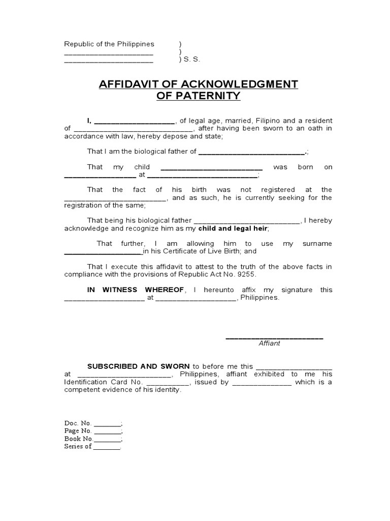 Affidavit of Acknowledgment of Paternity | PDF
