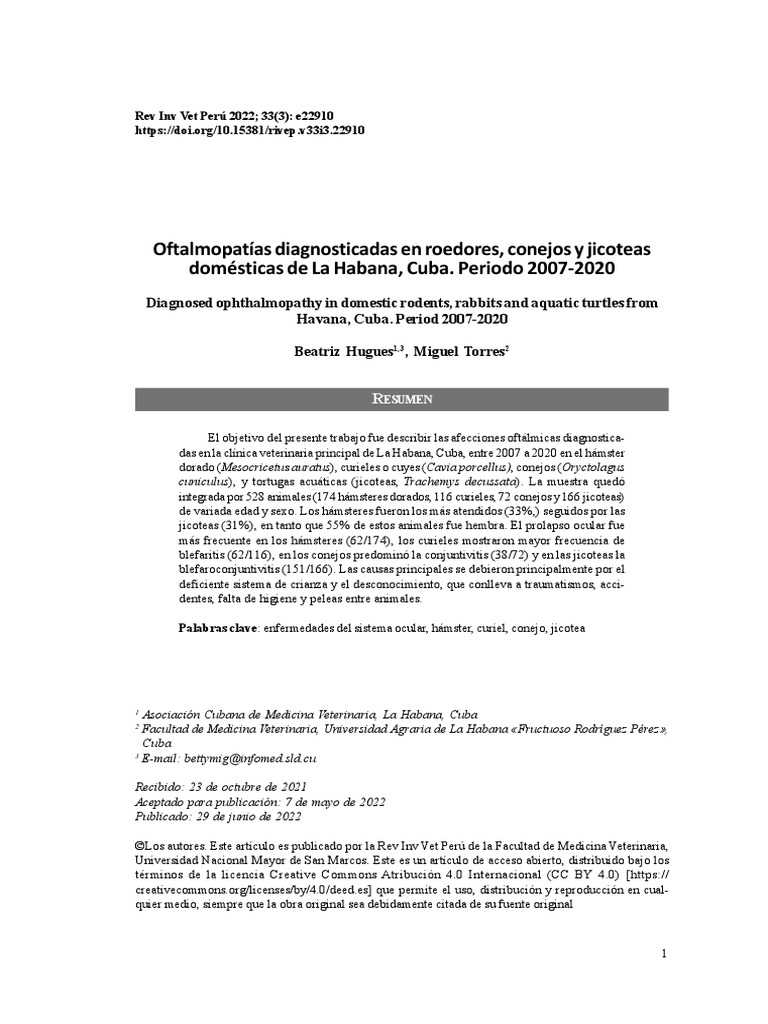 Oftalmopatías en roedores y conejos en Cuba | PDF | Medicina CLINICA ...