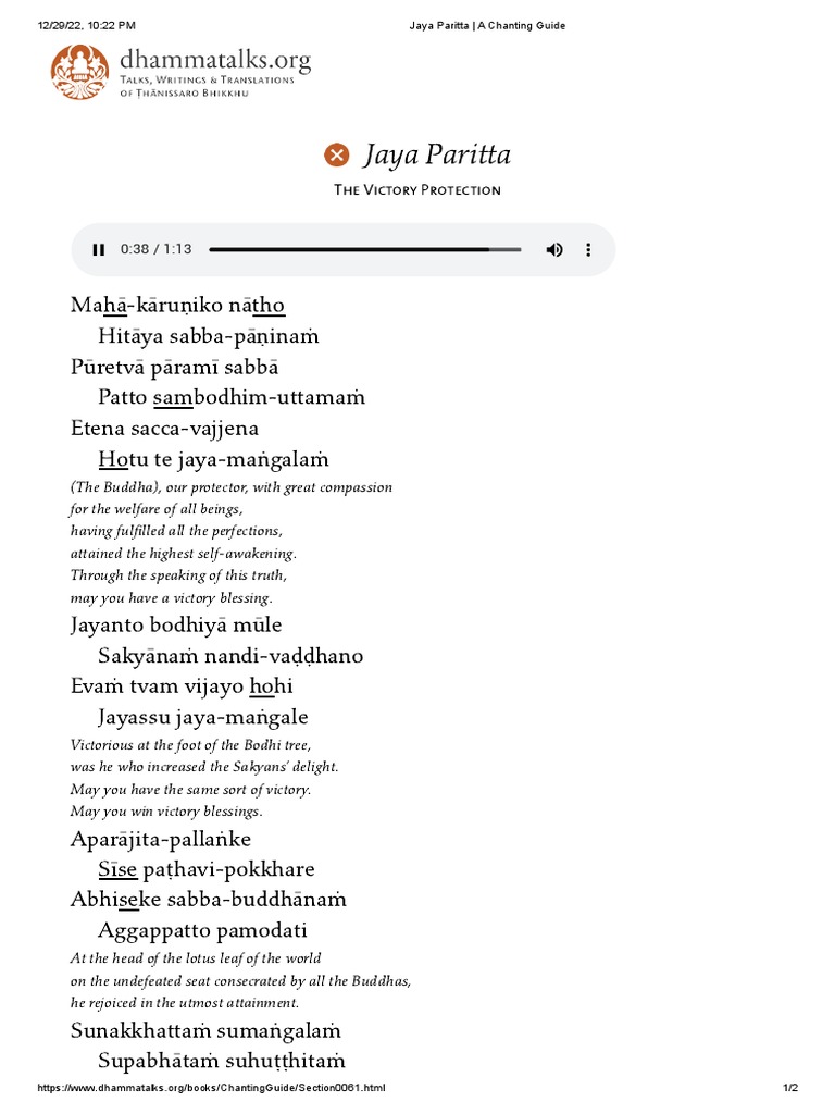 Jaya Paritta Chanting Guide | PDF