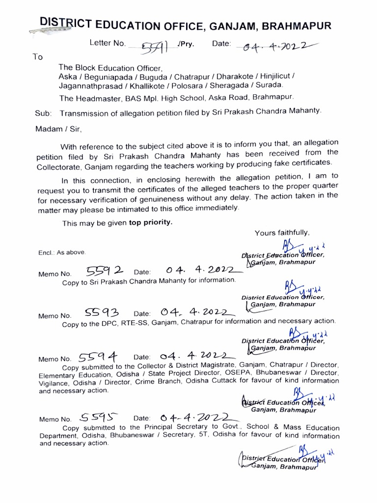 District Education Office, Ganjam, Brahmapur Letterno. Pry PDF