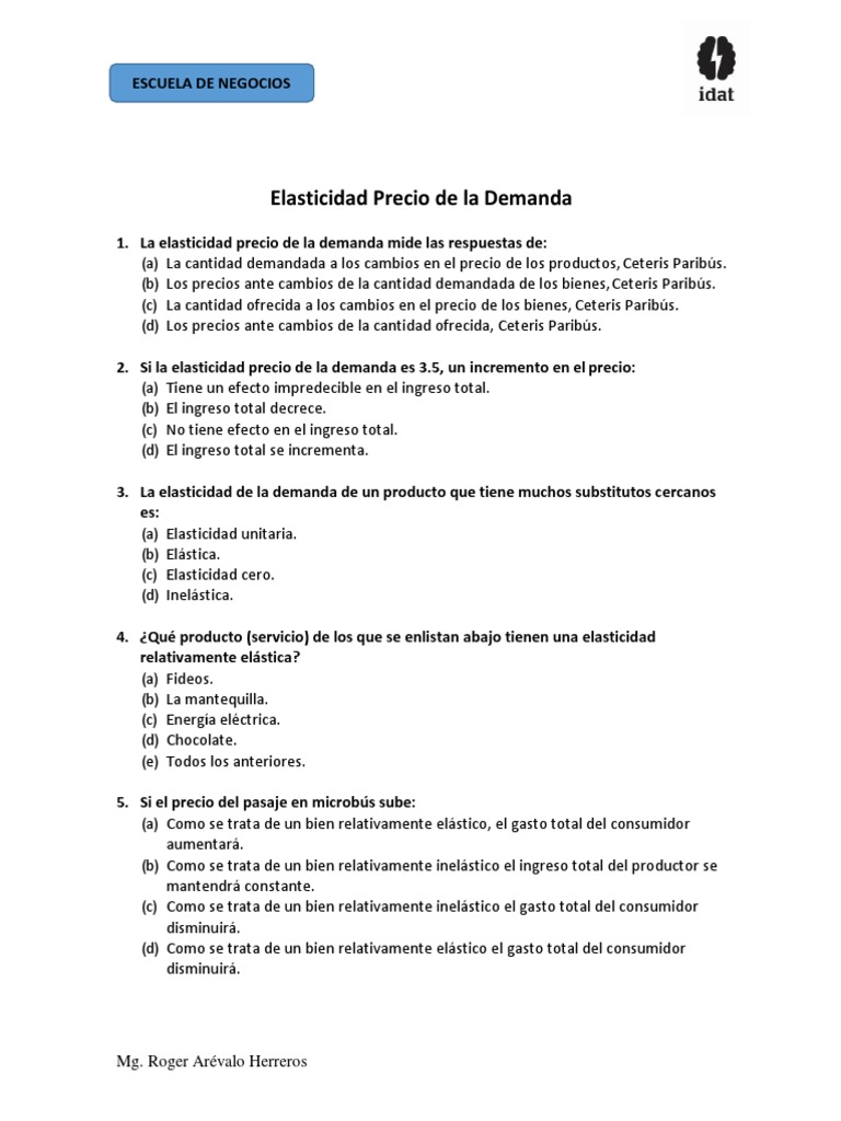 Elasticidad Precio de la Demanda | PDF | Elasticidad (economía) | La ...