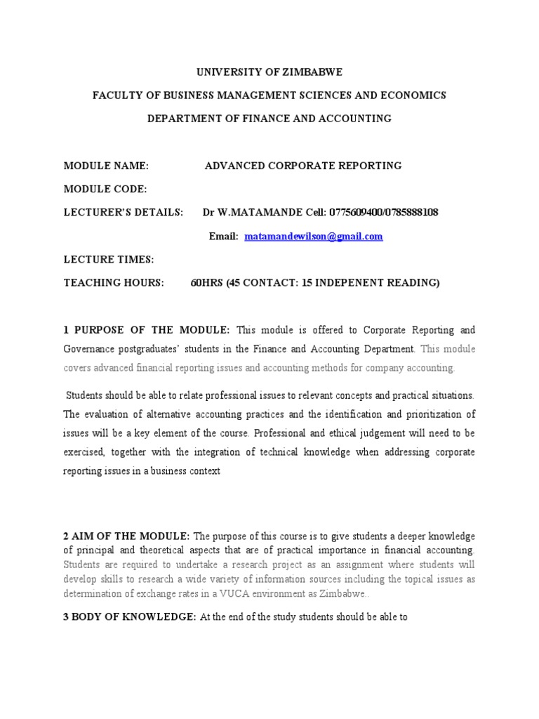 Advanced Financial Reporting Module Outline | PDF | Accounting | Theory