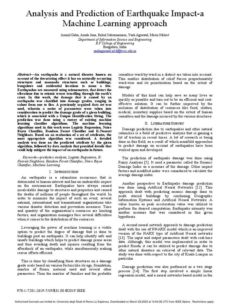 Earthquake Damage Prediction Analysis | PDF | Machine Learning | Concrete
