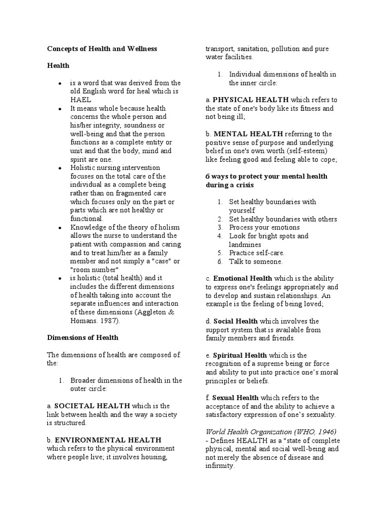 Lesson 1 Concepts of Health and Wellness PDF Mental Health