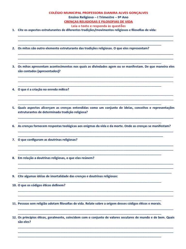 Crenças Religiosas e Filosofias de Vida PDF Teologia Vida