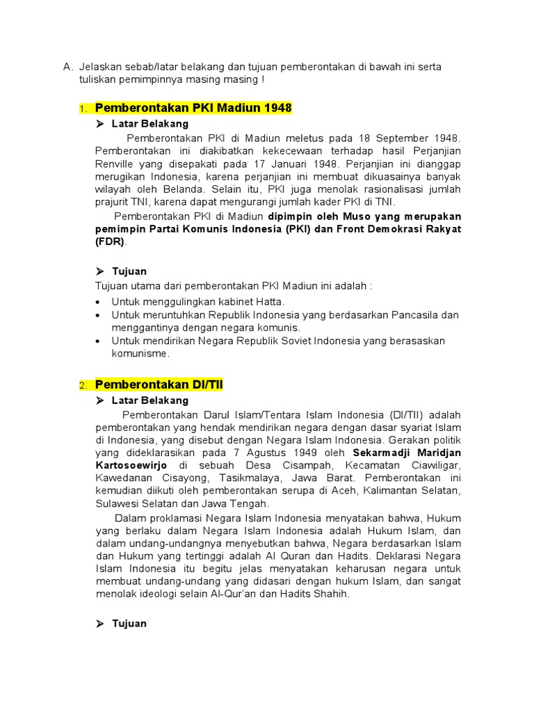 Latar Belakang Dan Tujuan Pemberontakan Yg Ada Di Indonesia PDF