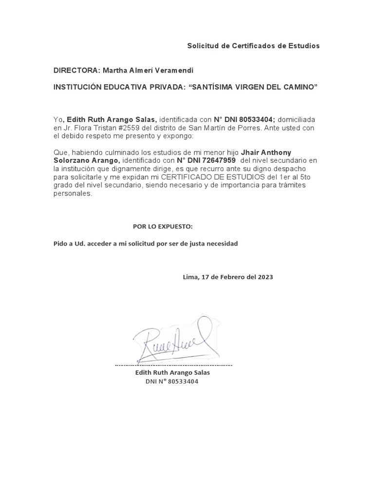 Solicitud de Certificado de Estudios | PDF