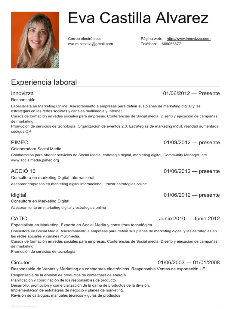 CV Eva Castilla | PDF | Marketing | Internet