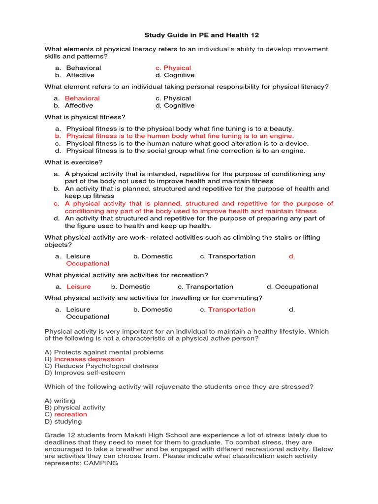 Study Guide In Pe Pdf Stress Biology Physical Fitness