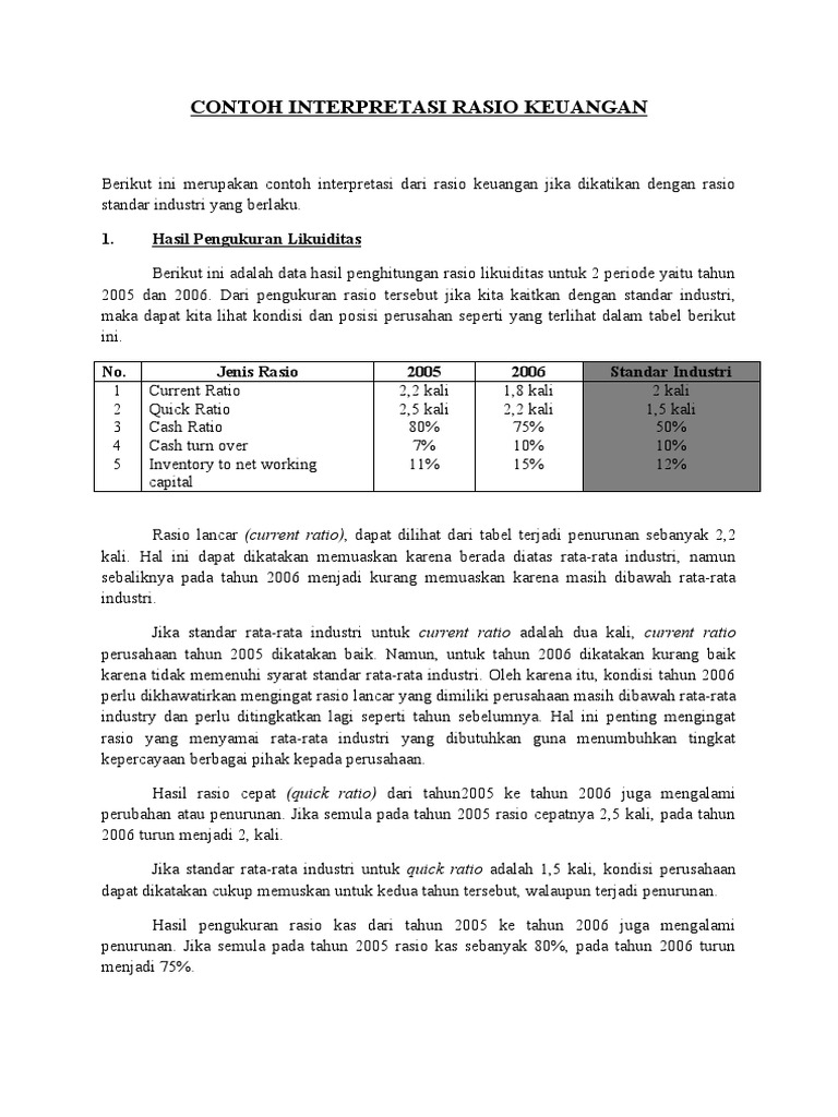 7.2 Contoh Interpretasi Rasio Keuangan | PDF