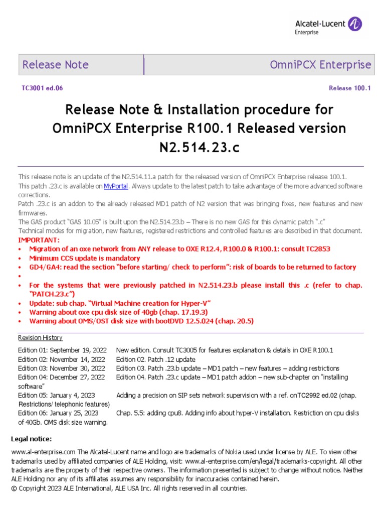 TC3001en-Ed06 Release Note and Installation Procedure OmniPCX ...