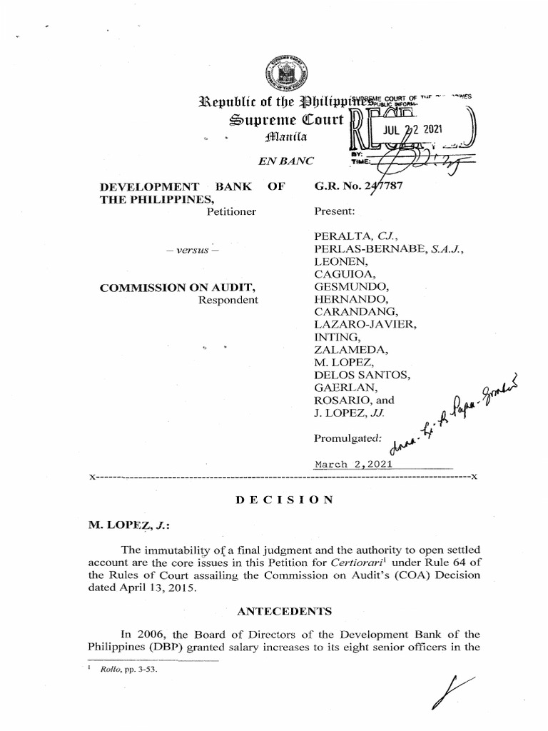DBP Senior Officers' Salary Dispute | PDF | Standing (Law) | Lawsuit