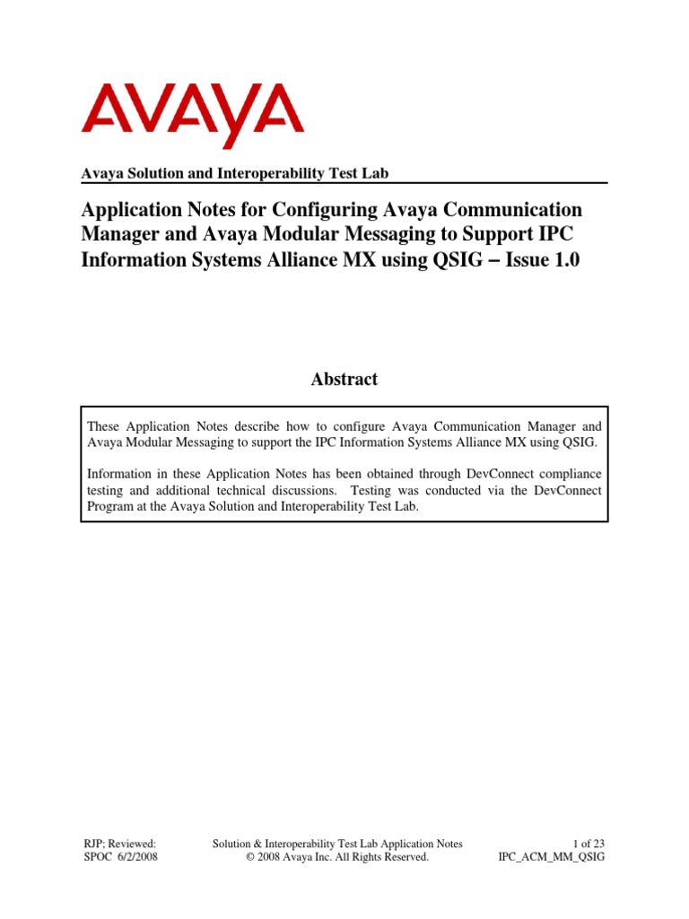 Avaya ipc acm mm qsig pdf computer network voicemail
