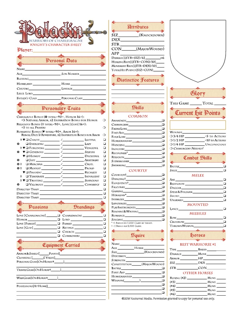 Paladin Character Sheet PDF