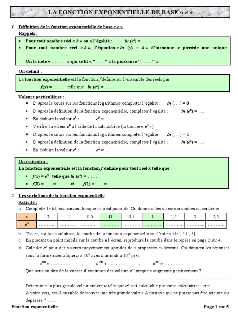 Fonction exponentielle de base e | PDF | Fonction (Mathématiques ...