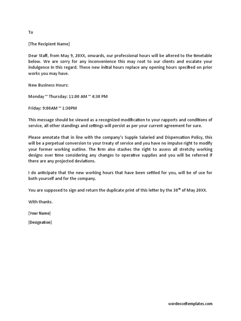 Notice of Change in Working Hours | PDF