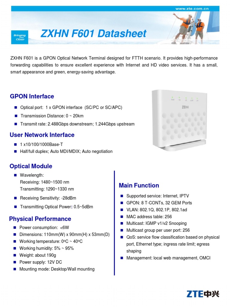 42 Zte ZXHN f601 Pon Ont Datasheet | PDF