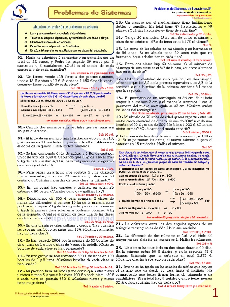 Problemas Sistemas 3eso | PDF | Ecuaciones