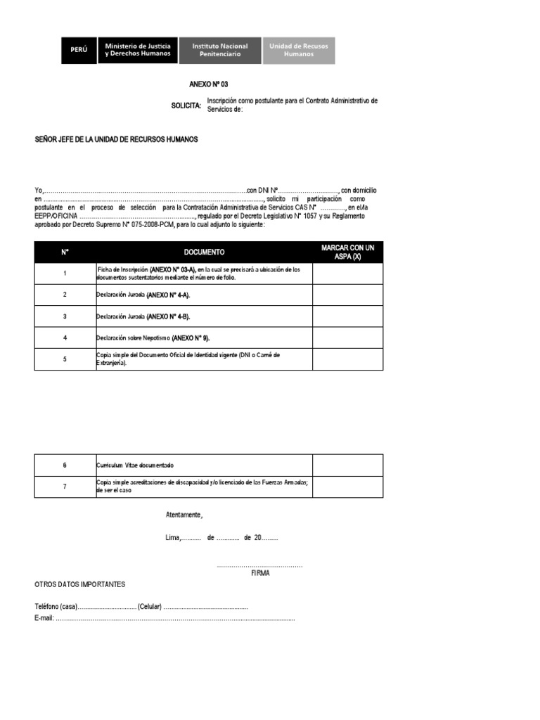 Anexos y DDJJ Inpe 2023 Llenado | PDF | Parentesco | Perú
