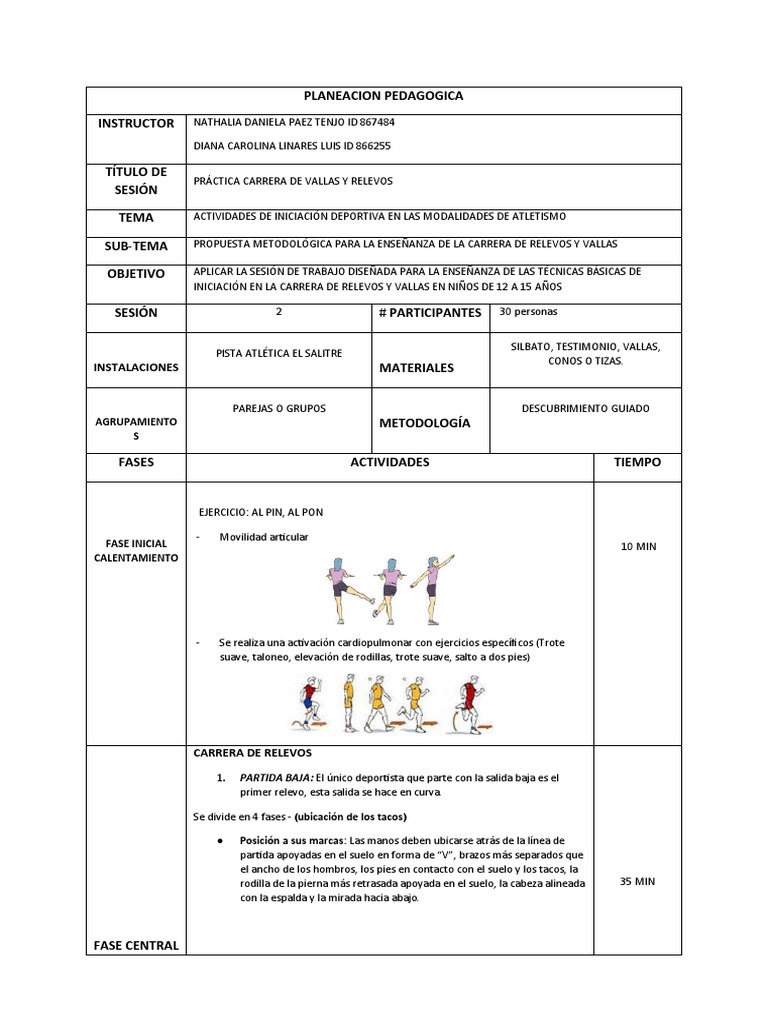 Plan de sesion Atletismo - Relevos y Vallas | PDF | Deporte del ...
