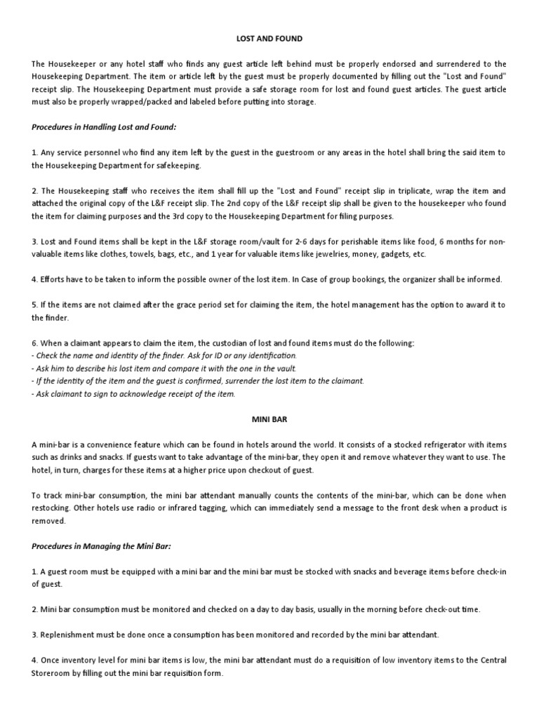 Lesson 13 Lost And Found Etc Pdf Housekeeping Sanitation