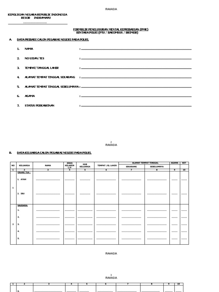 Lembar Formulir PMK Brigadir 2023 | PDF