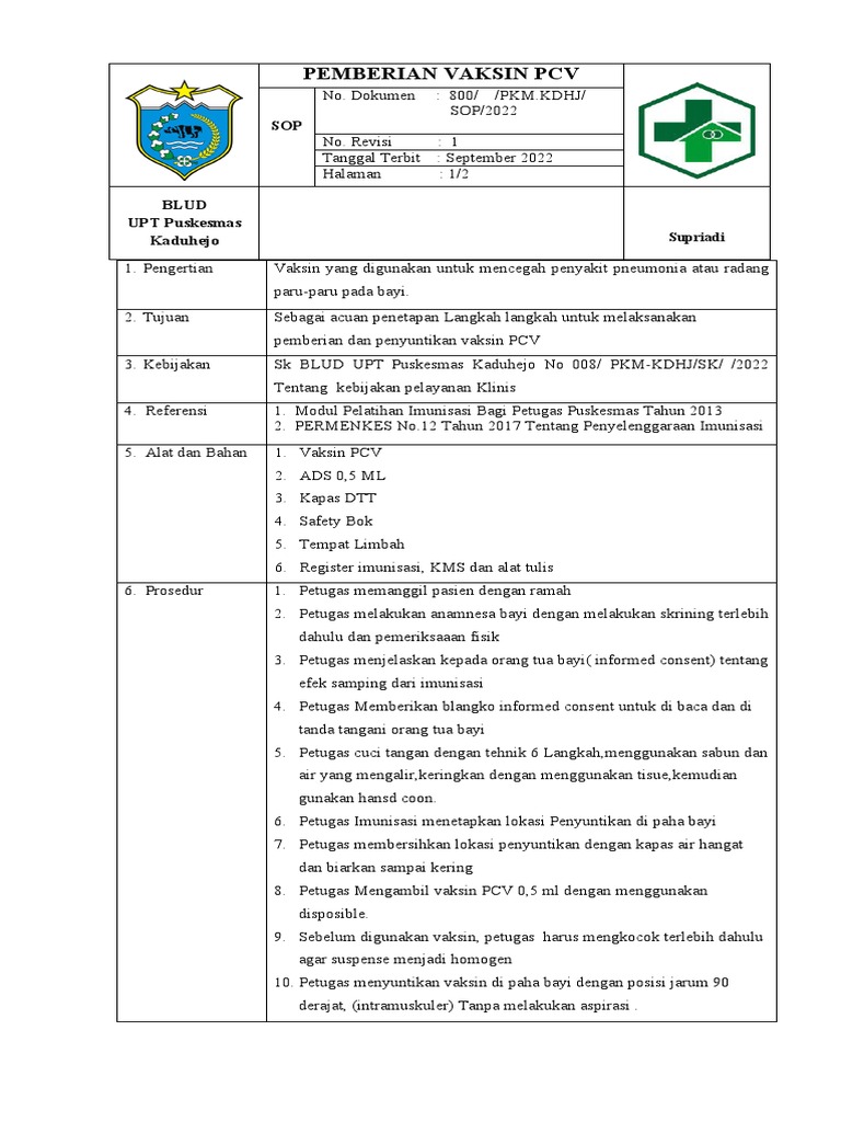 Prosedur Imunisasi Vaksin PCV | PDF | Sains & Matematika
