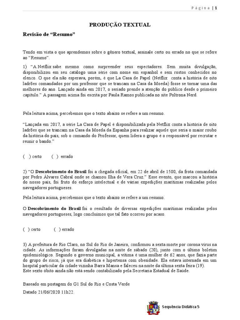 8º Ano - Produção Textual - Sequência 5 | PDF | Cães