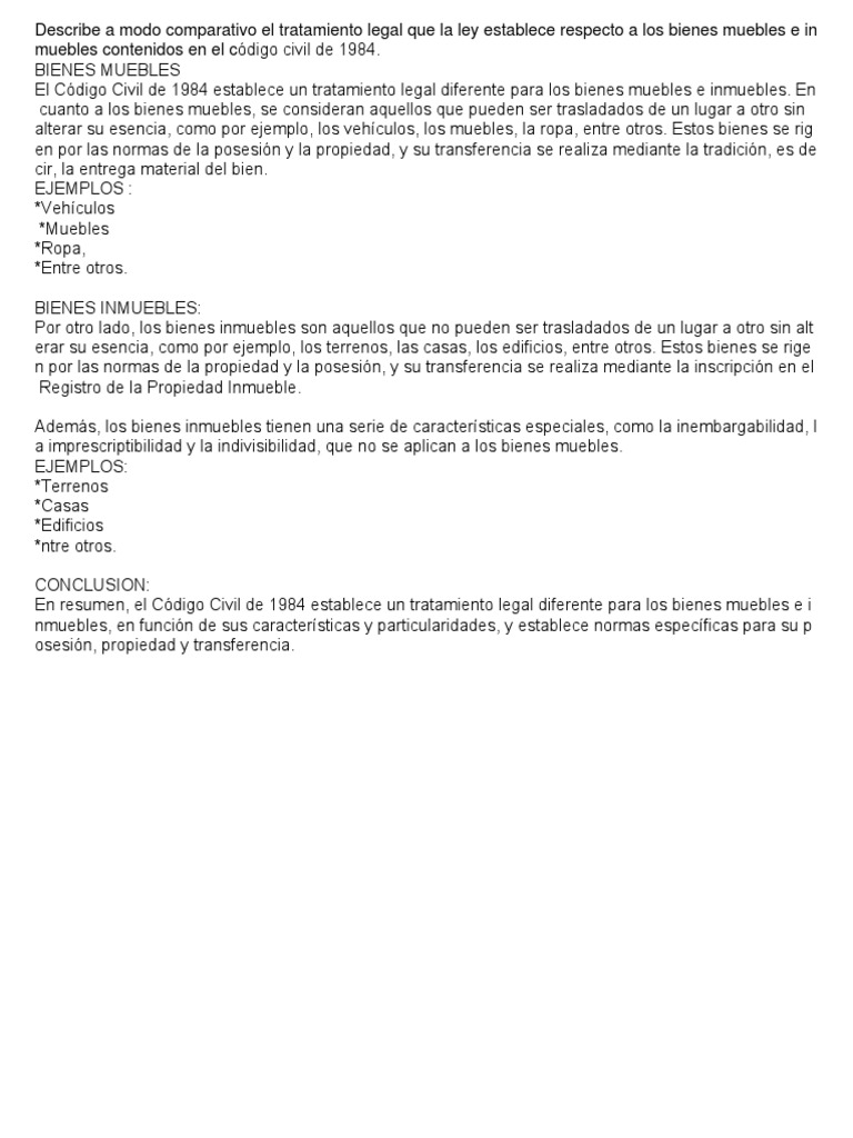 Bienes Muebles vs Inmuebles: Ley 1984 | PDF | Derecho | Hogar
