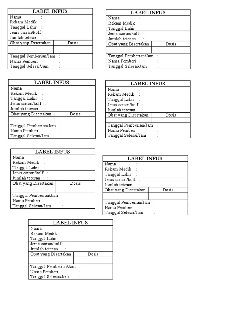 Contoh Label Infus Medis | PDF