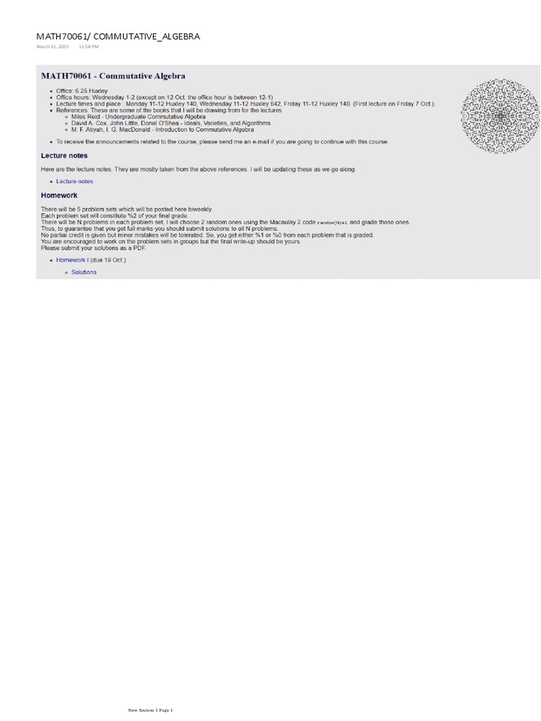 Math70061 Commutative - Algebra | PDF