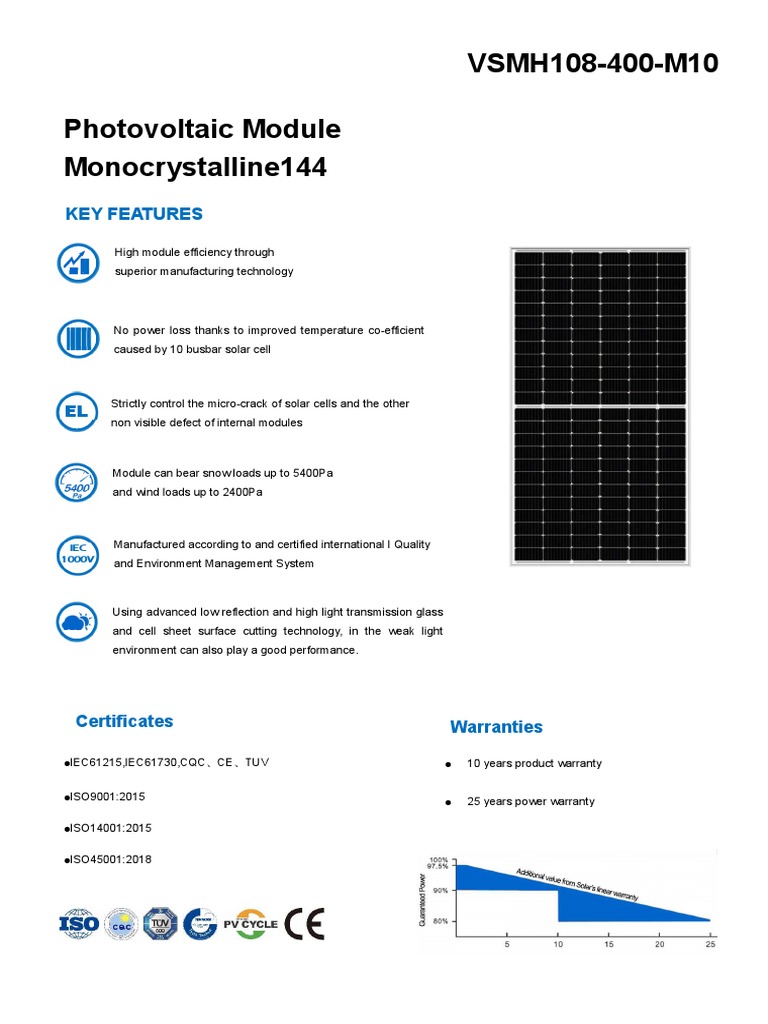 400W Monocrystalline Solar Module Data | PDF