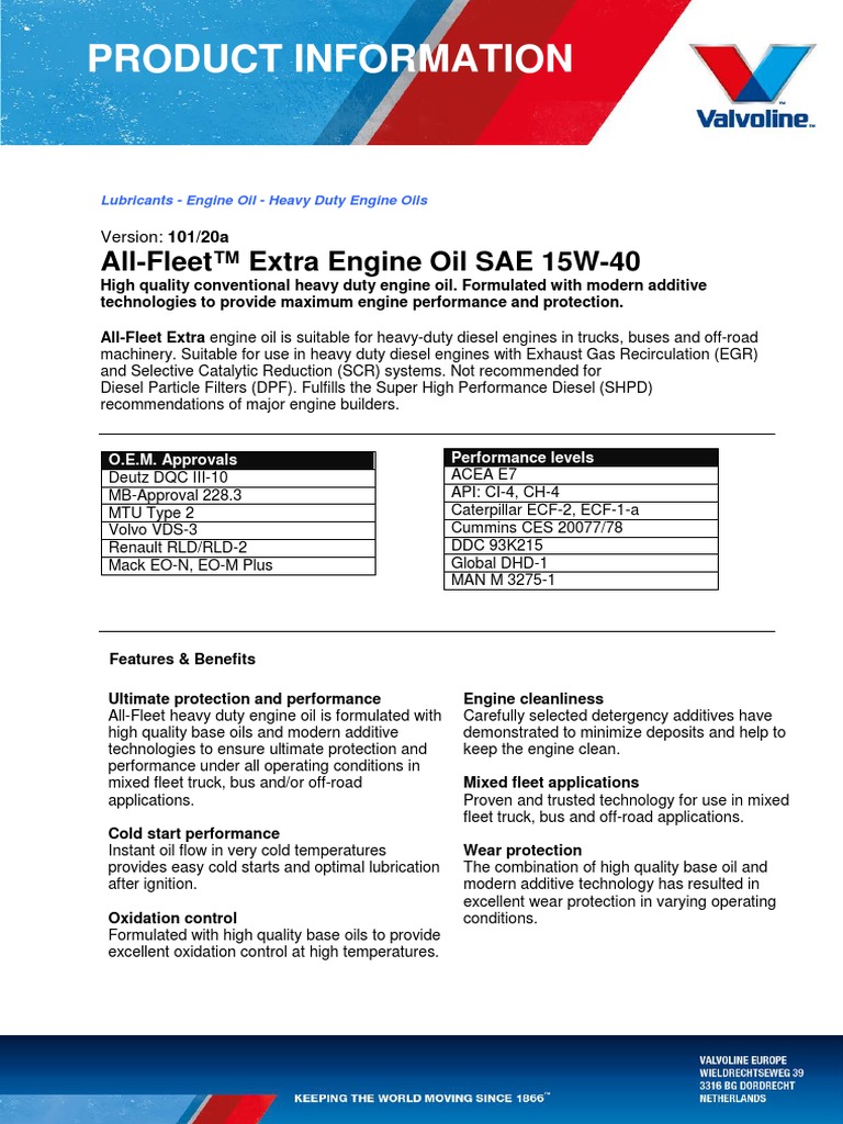 valvolineSAE 15 W 40 Valvoline PDF