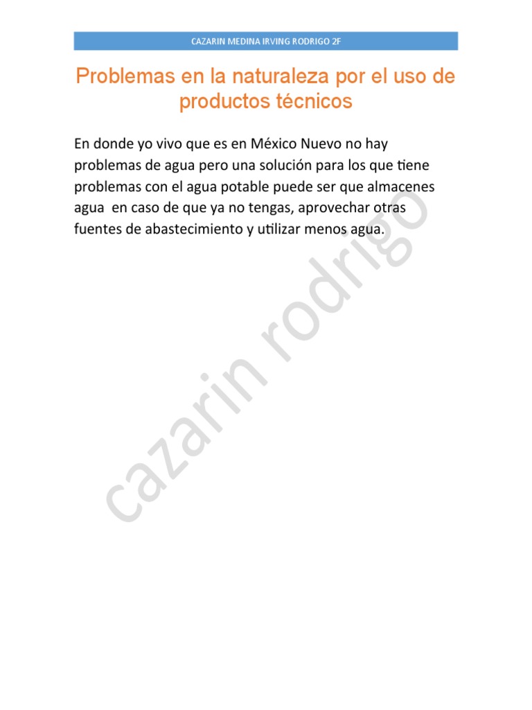 Problemas en La Naturaleza Por El Uso de Productos Técnicos PDF