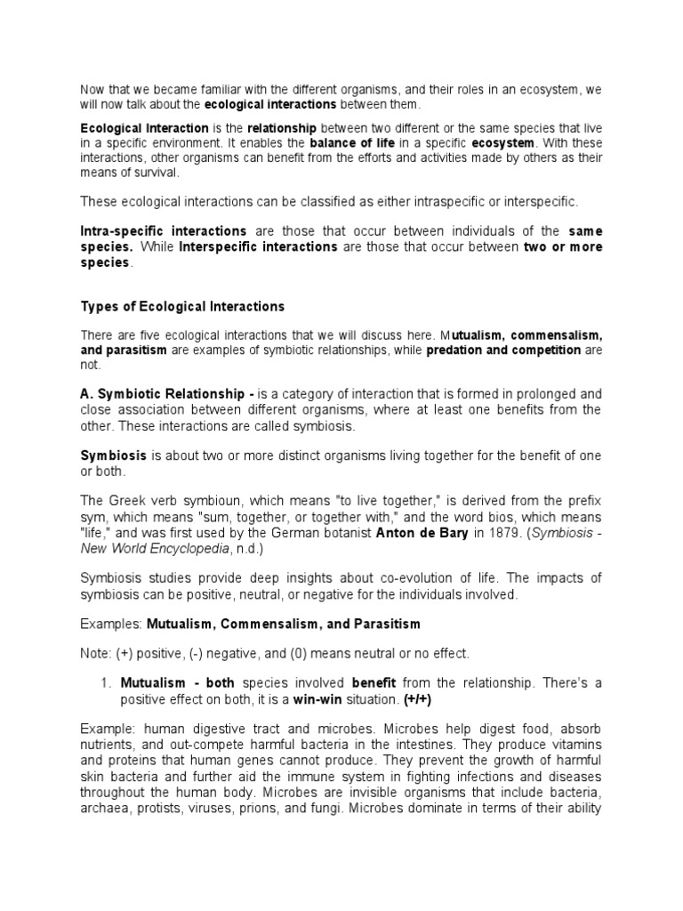 Ecological Interactions | PDF | Symbiosis | Microorganism