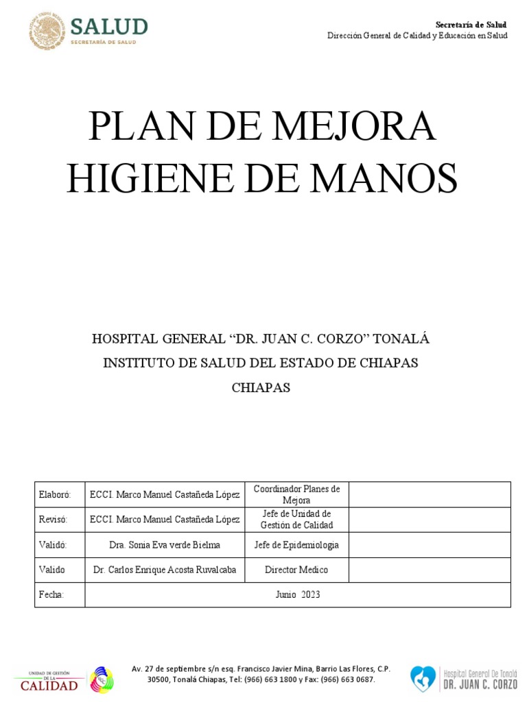 Plan de Mejora en Higiene de Manos 2023 | PDF | Lavado de manos | Hospital