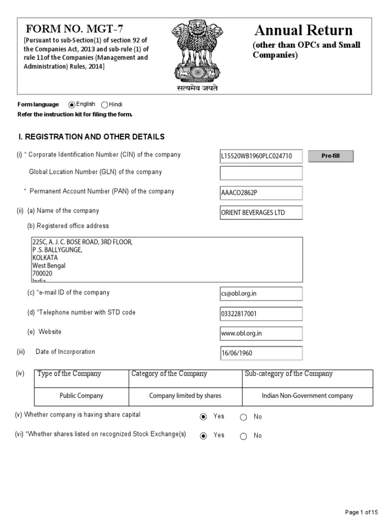 Annual Return of Orient Beverages Limited For FY 202122 PDF Stocks