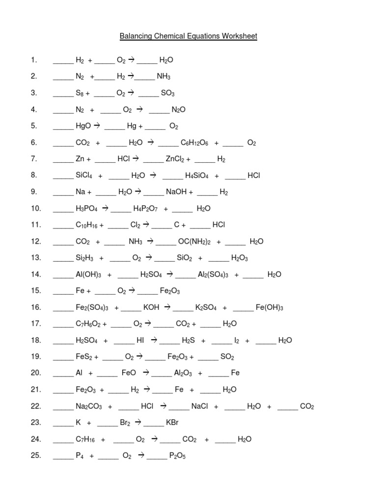 Balancing Chemical Equations Worksheet | PDF